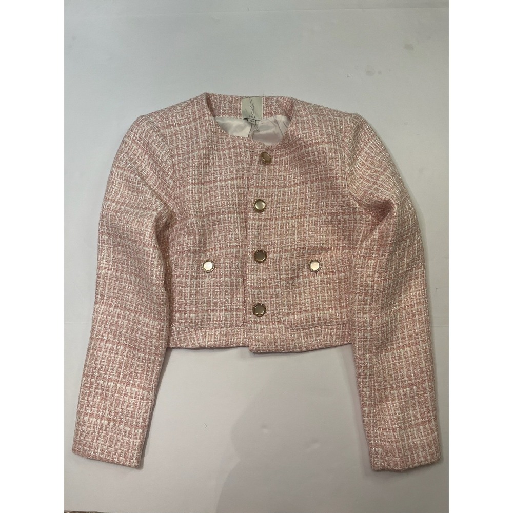 Joie Tweed Cropped Jacket Womens Small Pink New With Tags Gold Button Lady Coat - Picture 3 of 9